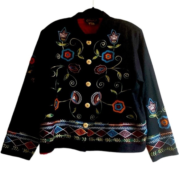 Alex Kim Women’s Black Embroidered Cotton Blazer Suit Jacket Top size 1X - Picture 1 of 4